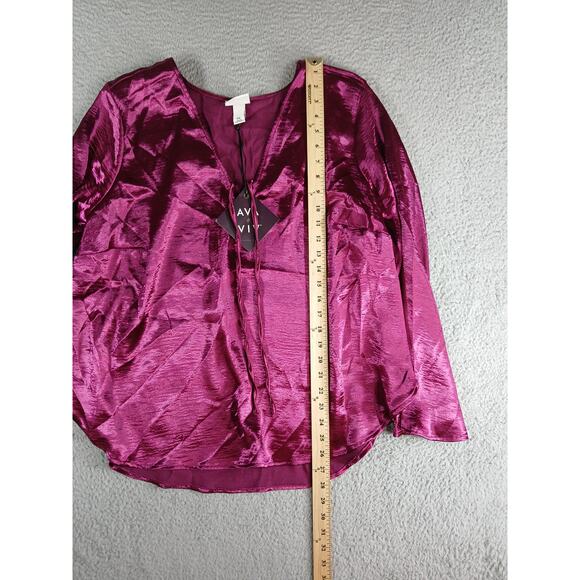 Ava & Viv Shirt Womens XXL 2XL Pink Shiny Blouse Long Sleeve V Neck Flowy NWT - Picture 4 of 8